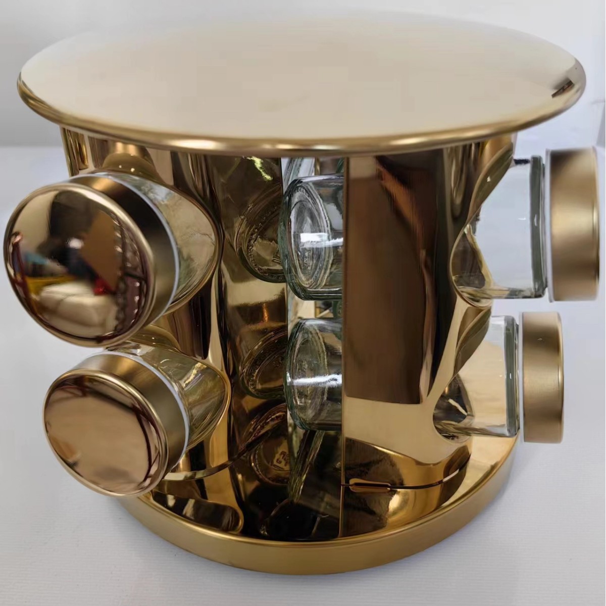 Juego de 12 Frascos de Vidrio para Condimentos con Soporte Giratorio, Cabeza Cuadrada Negra, Cabeza Redonda, Acero Inoxidable