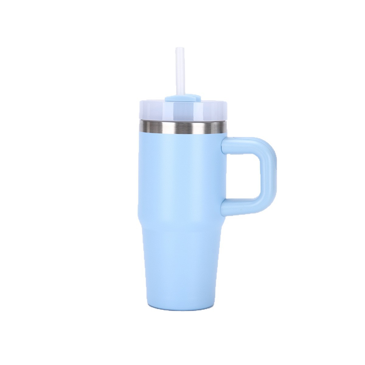 Taza térmica de vacío doble de 14 oz con pajita y asa, para auto image 5