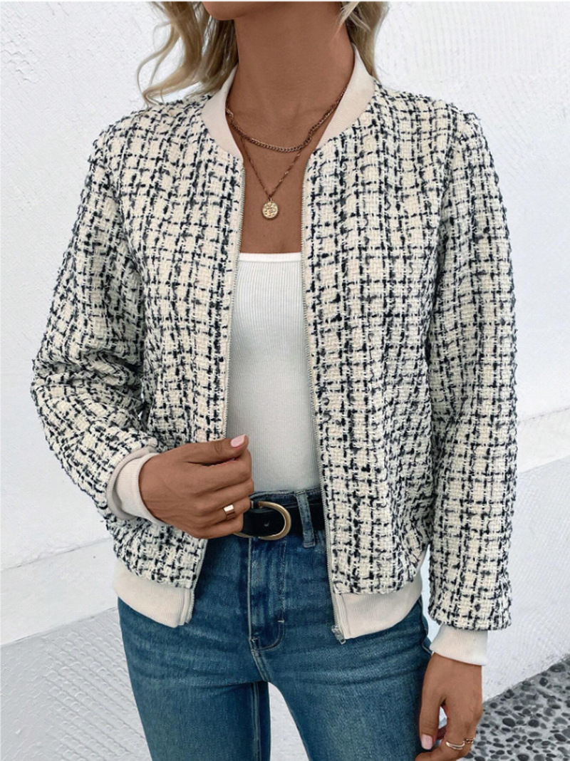 Damenbekleidung, neue Herbst-Langarm-Reißverschluss-verzierte Strickjacke, bedruckte Jacke, kleine Jacke_voghion.com