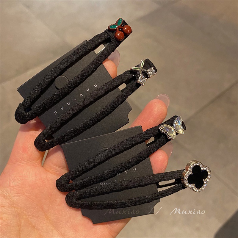 Fermaglio bb per capelli in tessuto nero stile coreano_voghion.com