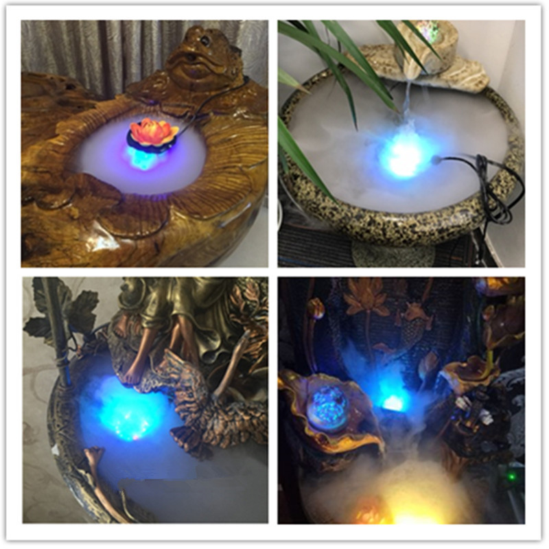 Directo de fábrica atomización ultrasónica cabeza LED creativo acuario pulverizador color luz humidificador flujo agua rocalla Accesorios