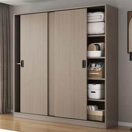 Simple Wardrobe for Home Use with Sliding Doors, Economical and Durable Wardrobe for Bedroom, Rental Apartment, Small Apartment Storage, Storage Cabinet, Hanging Clothes Closet