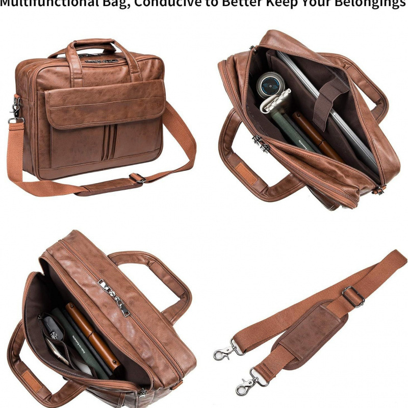 Cartero de cuero de hombre 17.3 pulgadas portátil maletín bolso de negocios bolso de computadora
