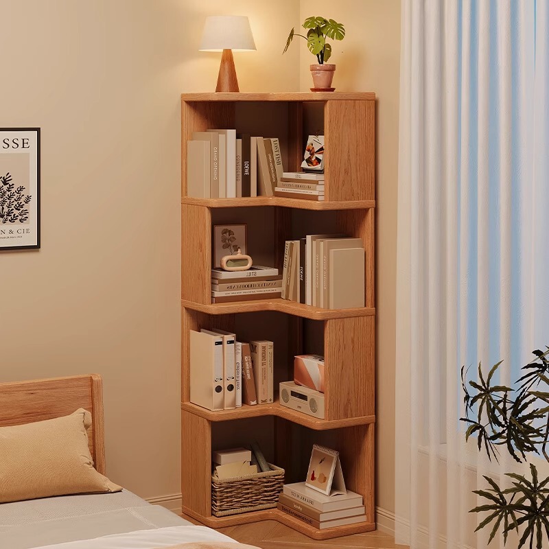 Corner Bookshelf Floor-Standing Storage Rack Living Room Storage Simple Bookcase Multi-Layer Corner Solid Wood Storage Cabinet Book Cabinet