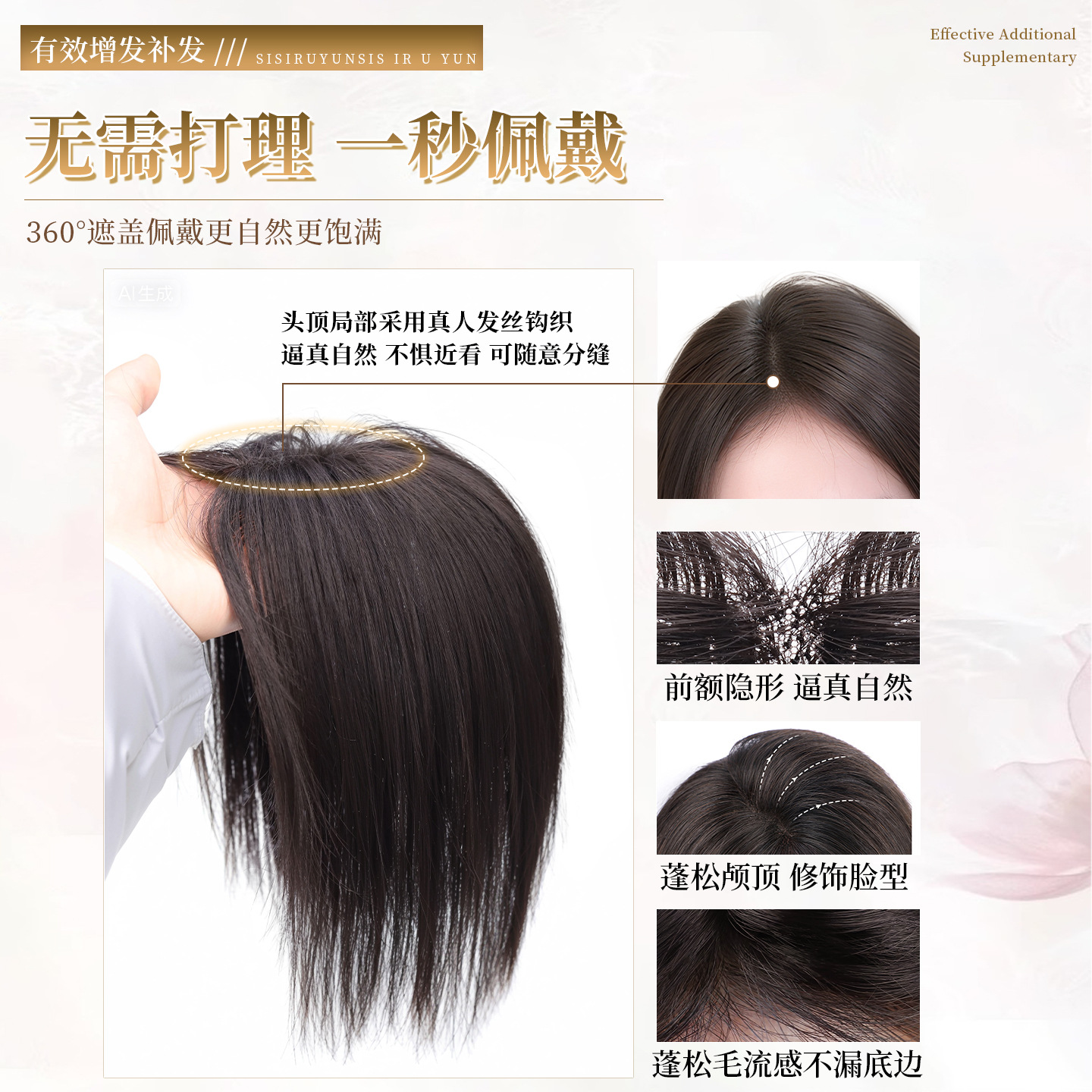 Pelucas de cabello para mujeres con cabello real sin marcas cubiertas de cabello blanco frangeo de ocho caracteres tejido a mano frangeo flácido aumento de cabello falso