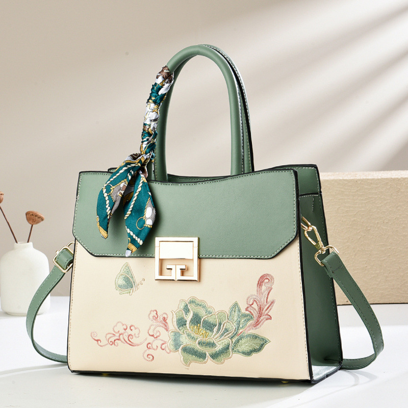 Bolso Bandolera con Bordado Tradicional para Mujer de PU con Bordado y Cierre de Cremallera para Uso Diario