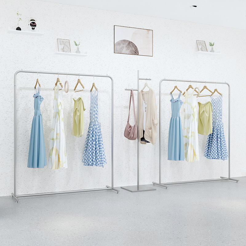 服裝店展示架不鏽鋼落地衣架貨架側掛衣架童裝衣服架子直播衣架