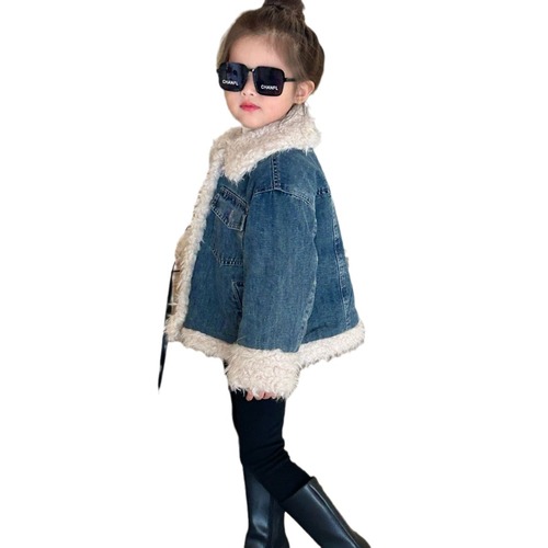 2023冬季新款童装 韩版童装 女童加绒加厚牛仔外套 时髦牛仔外套