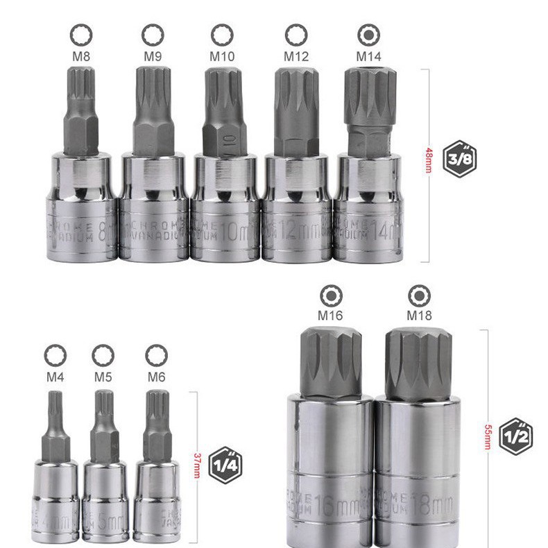 Llave de tubo de doce puntas, llave rápida de 12 puntas, punta torx en forma de estrella, destornillador de ranura, herramienta integrada.