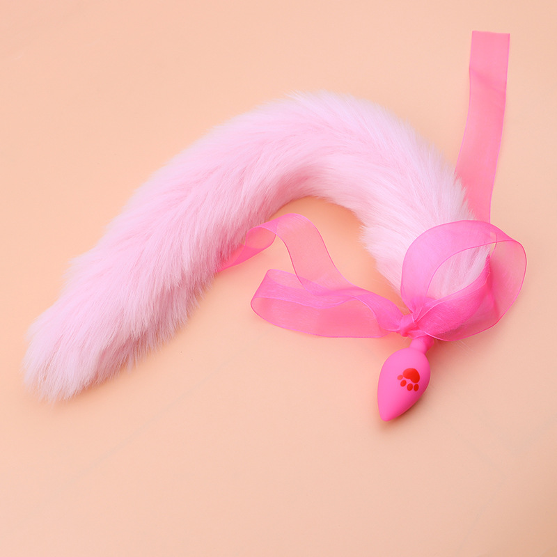 Cat Claw Anal Plug with 40 cm Fox Tail and Pink Bow — detail image 9