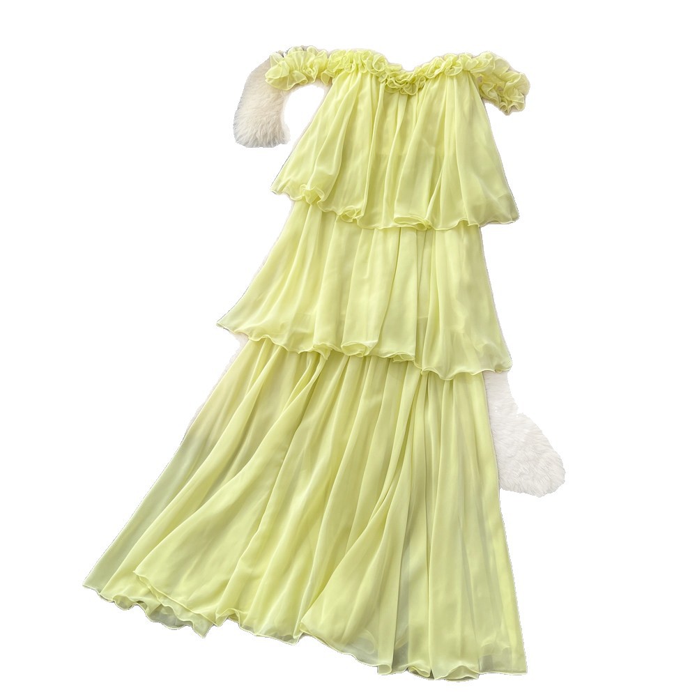French Style Halter Neck Sleeveless Ruffle Dress Korean Summer High Waisted Cake Skirt Vacation Elegant Long Dress for Women_ecoleips.com