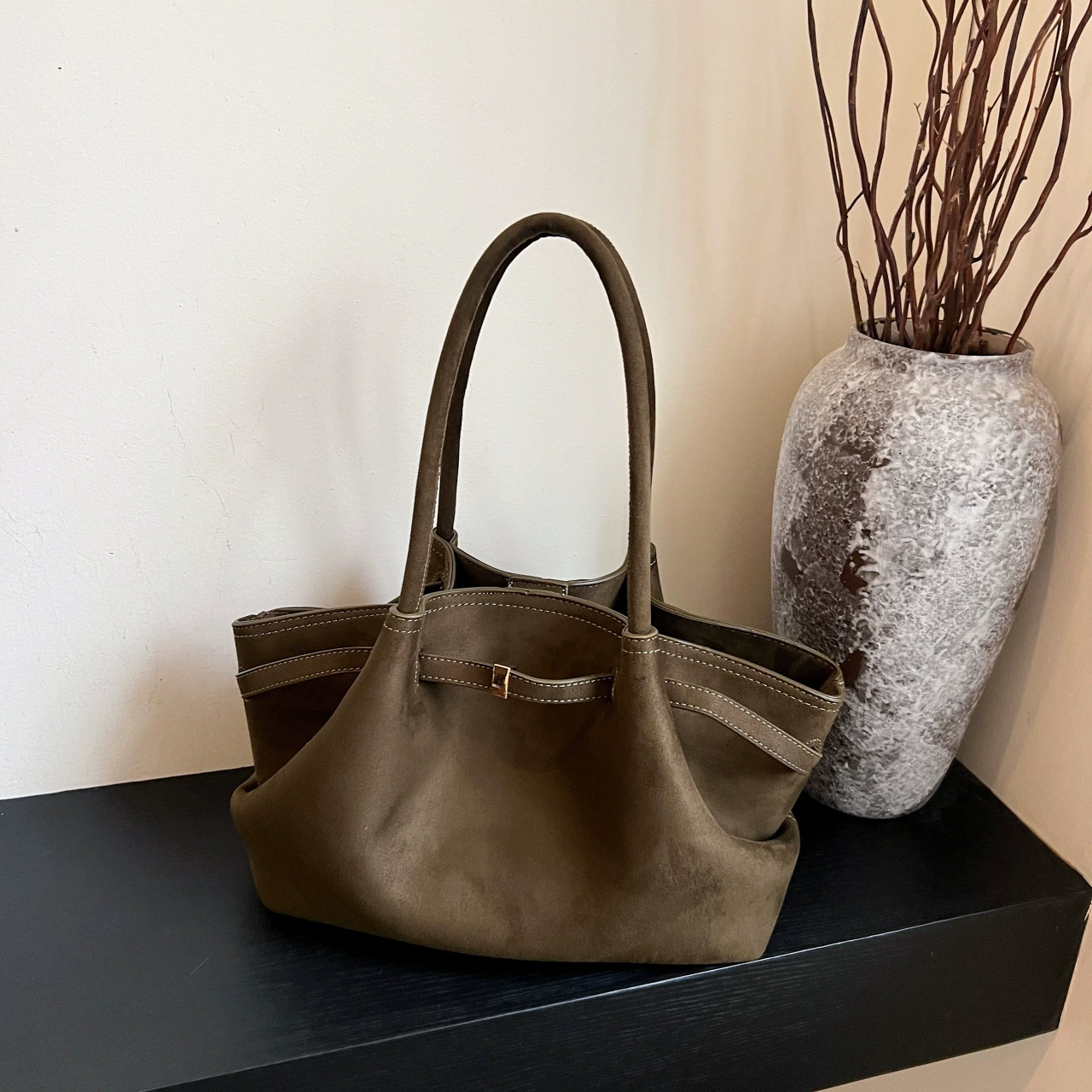 Однотонная матовая ретро-сумочка через плечо, просторная tote, 30×13×21 см