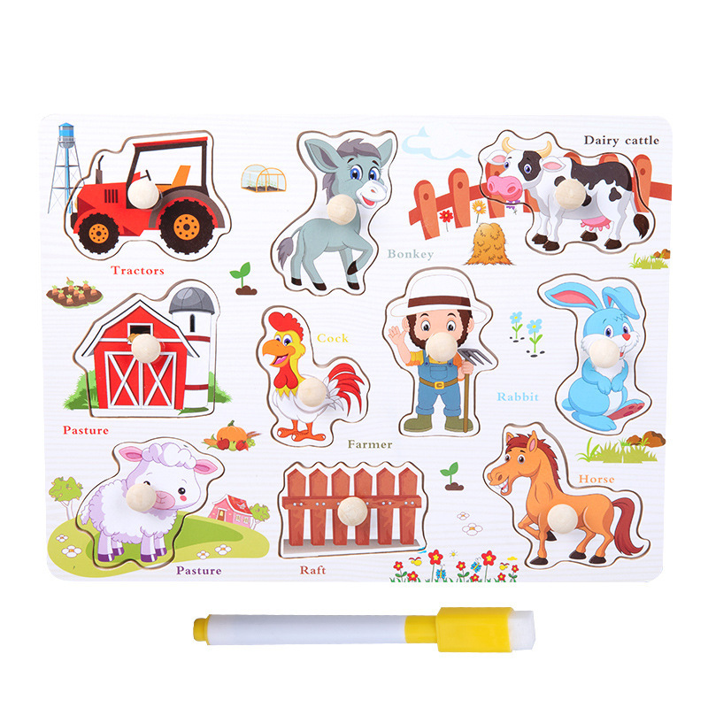 CPC tablero de agarre de la mano de madera para niños rompecabezas digital Alfabeto animal tablero de juego cognitivo Montessori Educación Temprana Juguetes Educativos