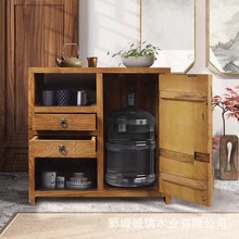 风化纹理复古实木储物柜新中式收纳柜做旧餐边柜茶桌老榆木茶水柜