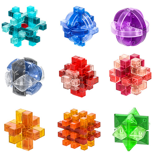 Qiyi new product national trend transparent glass unlocking intellectual toy assembly Kongming lock Luban lock color box set toy