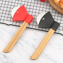 创意不锈钢斧头型披萨刀竹柄单轮pizza切刀塑料介饼器