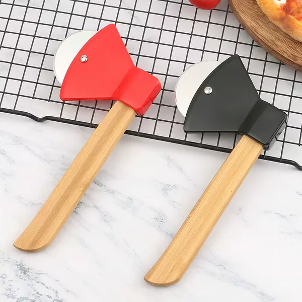 Creative Stainless Steel Axe-Shaped Pizza Cutter, Oak Single-Wheel Pizza Cutter, Plastic Cake Slicer