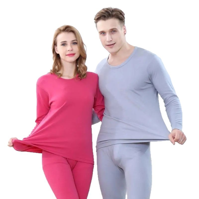 女士纯棉圆领秋衣秋裤薄款棉毛衫纯色中领保暖内衣套装男线衣线裤|undefined