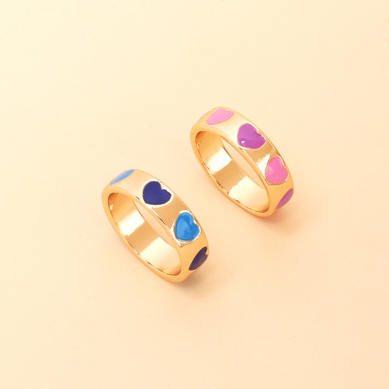 4g Weight Women'S Gender Fashion Style Purple, Blue Color One Size Size Wholesale Jewelry Simple Heart Drop Oil Alloy Ring Nihaojewelry 5