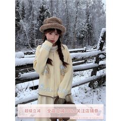 【专柜同款】快乐小羊奶黄色针织衫女秋冬可外穿内搭毛衣外套