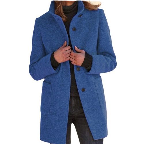 2025 Autumn Winter Cross-border European and American Women's Fashion New Amazon eBay Retro Solid Color Button Stand Collar Wool Coat