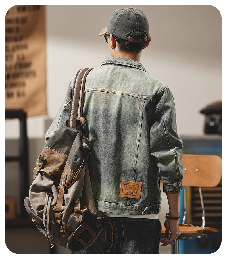 Giacca di jeans uomo american retro lavaggio vintage oversize_voghion.com