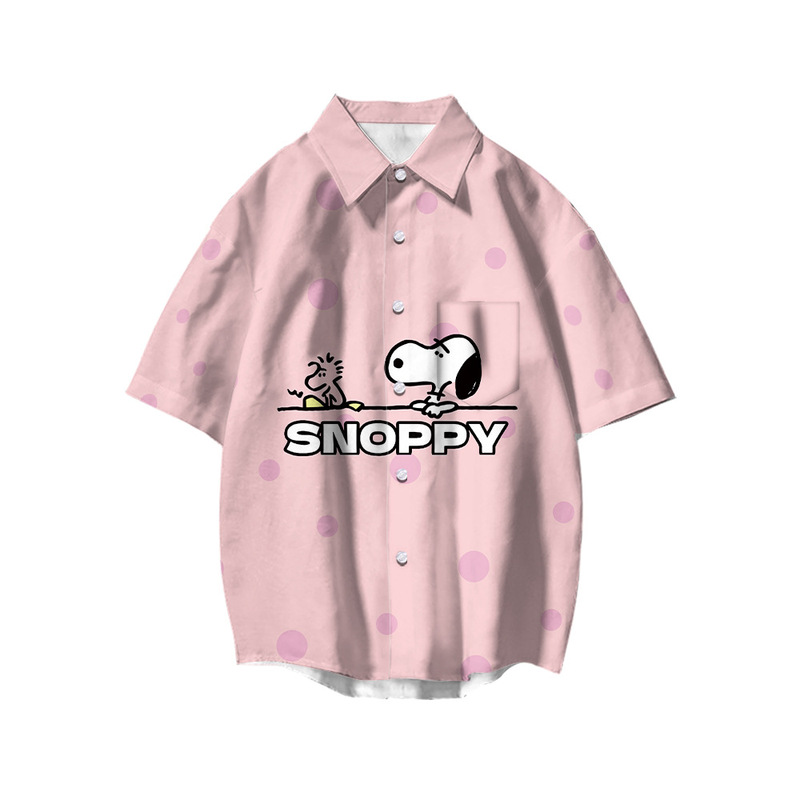 Cross-border Supply Snoopy Pattern Short-sleeved Shirt Summer Beach Shirt Loose Casual Seaside Surfing Beach Clothes