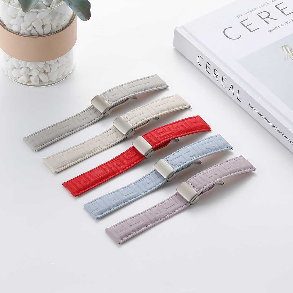 38g Weight Watch Strap Classification Pu Leather Material Solid Color Pattern Retro Style Retro Solid Color Watch Strap 1