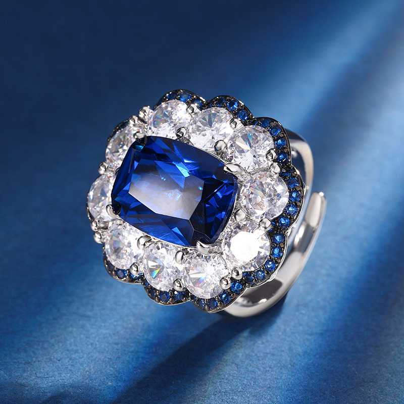 Zhuang sheng joyas cobre inferior chapado en oro conjunto de joyas simulación azul señaló cristal avanzado retro conjunto femenino 10*14-8*10