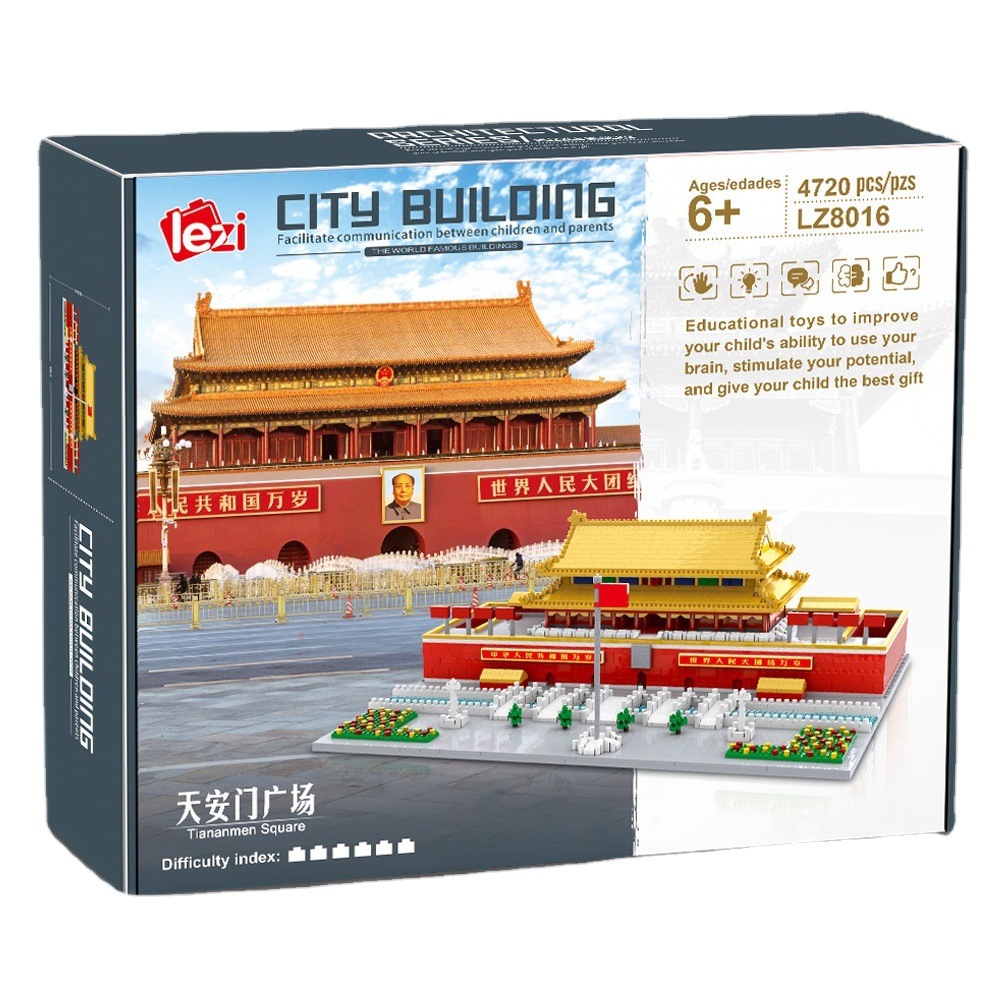 Grúa amarilla Torre Tiananmen diamante micro diamante partículas ensambladas serie de construcción modelo de alta dificultad bloques de construcción para adultos juguete