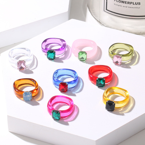 European and American Cross-border Colorful Acrylic Resin Rings for Women, Unconventional Simple Cartoon Children's Finger Ring Accessories Wholesale
