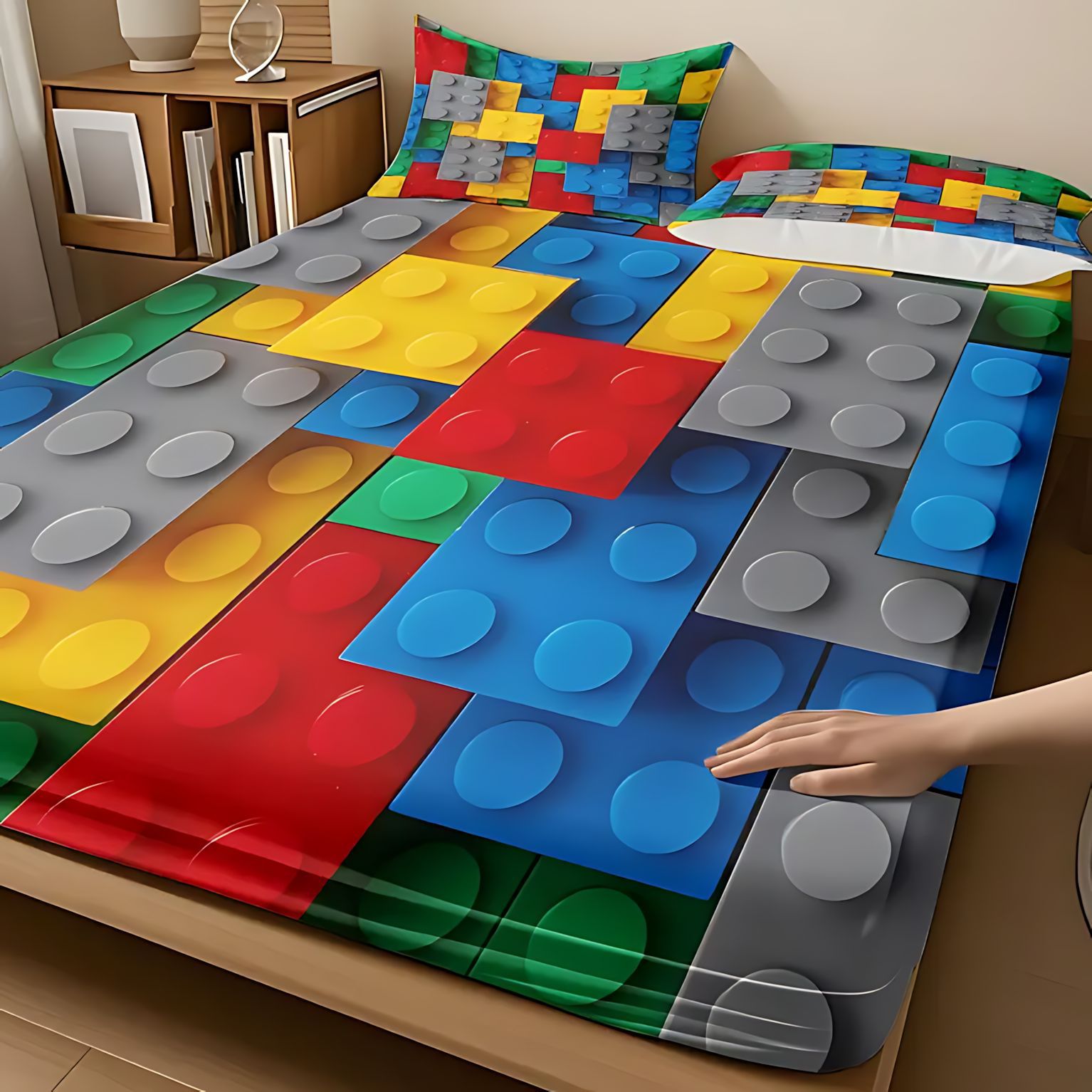 TEMU / JIT cómodos bloques de construcción de color patrón temático 3D impresión digital cama de cama de cama suministro directo transfronterizo