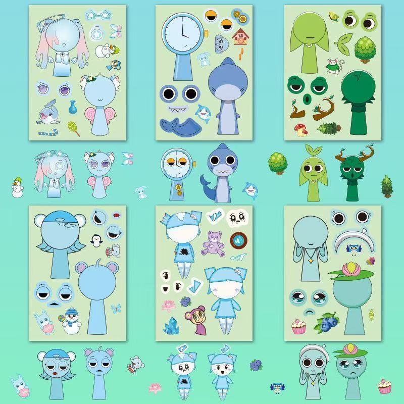 女の子と子供向けの既製のドレスアッププリンセスステッカー、知育玩具、手作りの漫画ステッカー、キラキラメイクアップステッカー|undefined