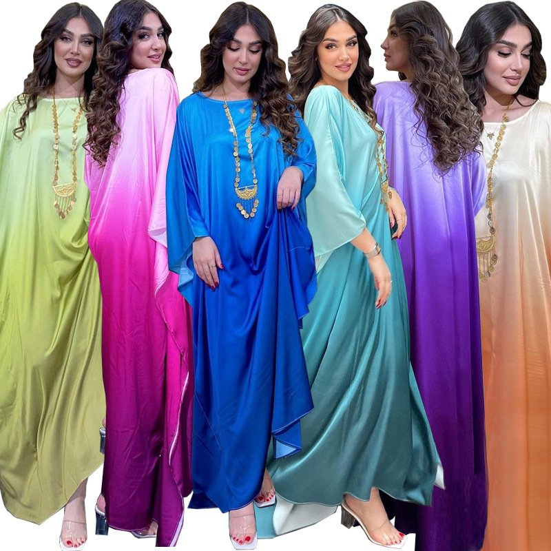 Mq099 New Cross-Border Dress Modest Coat Fashion Solid Color Gradient Soft Light Satin Batwing Long Dress Mq099 New Cross-Border Dress Modest Coat Fashion Solid Color Gradient Soft Light Satin Batwing Long Dress