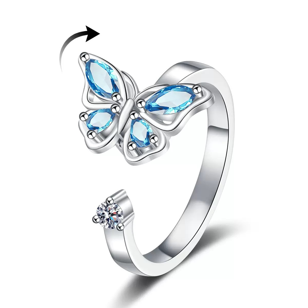 European and American New Style Rotatable Butterfly Open Ring for Women, Japanese and Korean Version, Minimalist Niche Simple Ins-Style Jewelry Ring