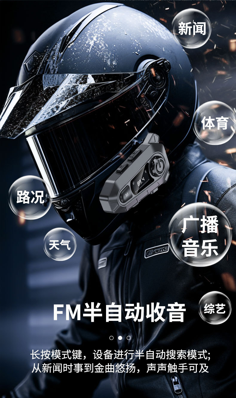 Cross-Border Motorcycle Helmet-Specific 5.4 Bluetooth Headset with Led Screen Digital Display, Fm Radio, and Intercom Helmet Headset