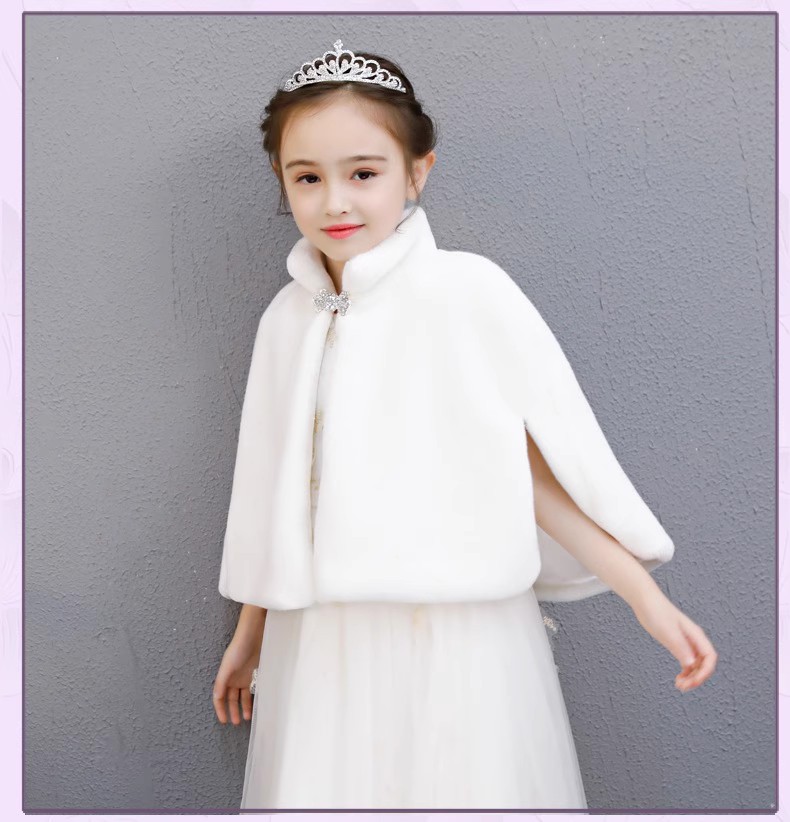 Capa para niños, vestido de princesa de felpa, abrigo de manga larga para salir en otoño e invierno, chal de piel cálido para niña de flores