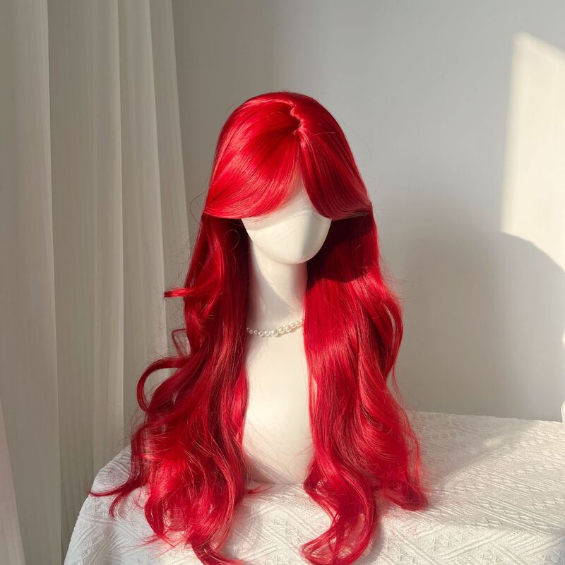 [Neptune Red] Wig for Women with Lace on the Forehead, Medium Parted, Large Wavy Long Curly Hair, Light and Breathable Full Headgear