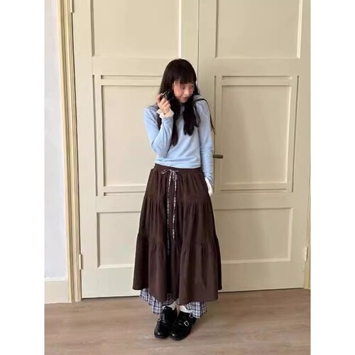 Today's popular skirt contrasting color retro double corduroy cake skirt for autumn and winter
