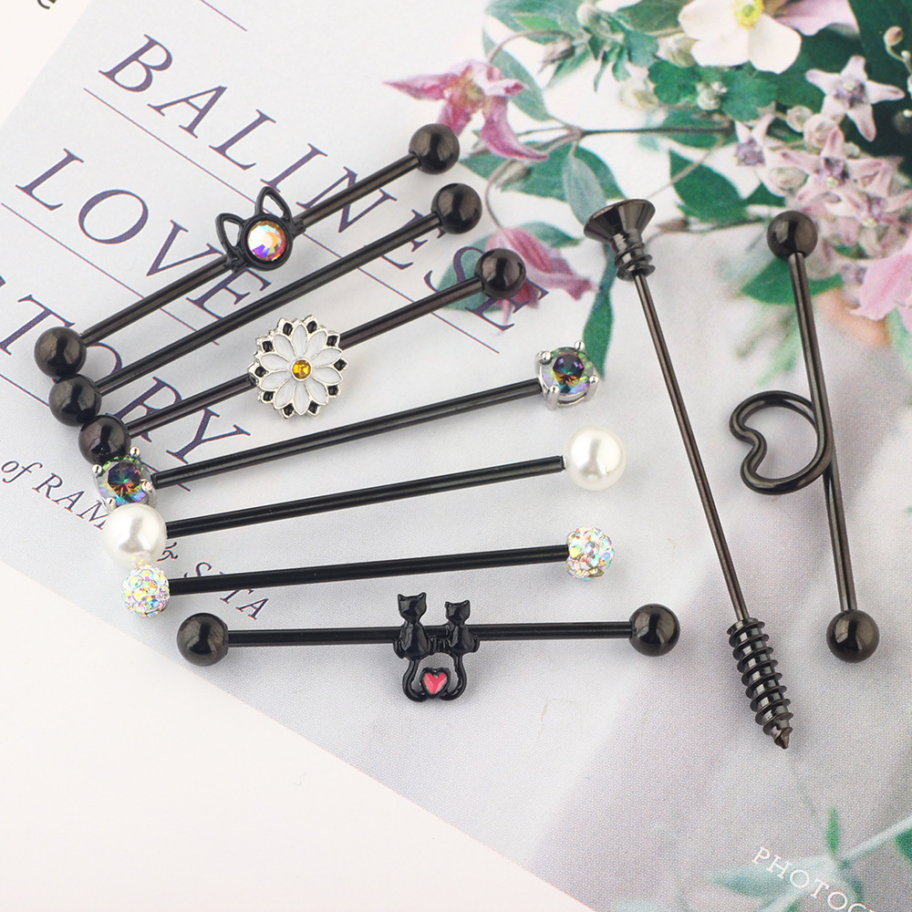 10Pcs Industrial Barbell Cross Bar Ear Piercing Set - Stainless Steel Geometric Studs for Double Ear Piercing detail image 10