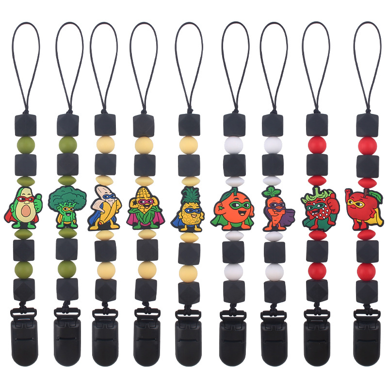 Nuevo bebé de dibujos animados fruta plátano mordedor creativo bebé DIY calmante Cadena de chupete molar cadena anti-gota