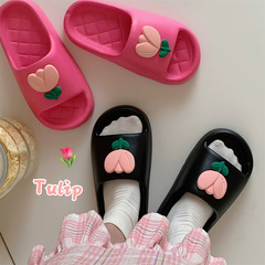 Ladies Home Interior Wearing Sweet Tulip One-Piece Summer Thick Sole Bathroom Slippers with Foot-Massaging Sensation