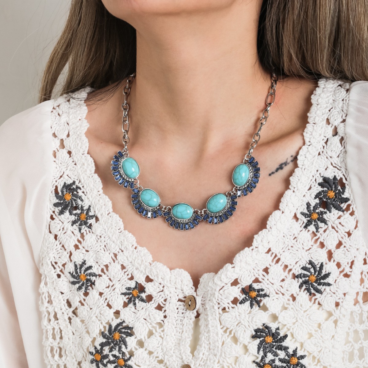 Alloy, Turquoise Pendant Material Ethnic Style Geometric Turquoise Alloy Turquoise Wholesale Pendant Necklace