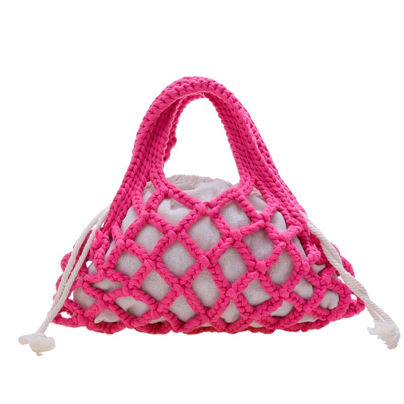 Bolsa de red de pesca para niños de estilo coreano 2022 otoño nuevo comercio exterior bolsa tejida personalizada niños y niñas bolsa de cubo hueco portátil