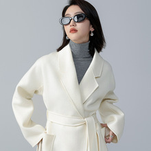 睡袍款水波纹羊毛大衣女2023年新款高端韩版双面羊绒毛呢外套长款