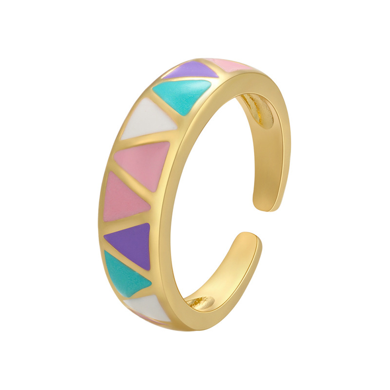 wholesale drop oil mixed color grid stripe opening adjustable ring Nihaojewelry