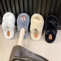 厚底毛毛拖鞋女舒適居家外穿新款秋冬季毛加絨拖鞋時尚增高保暖棉