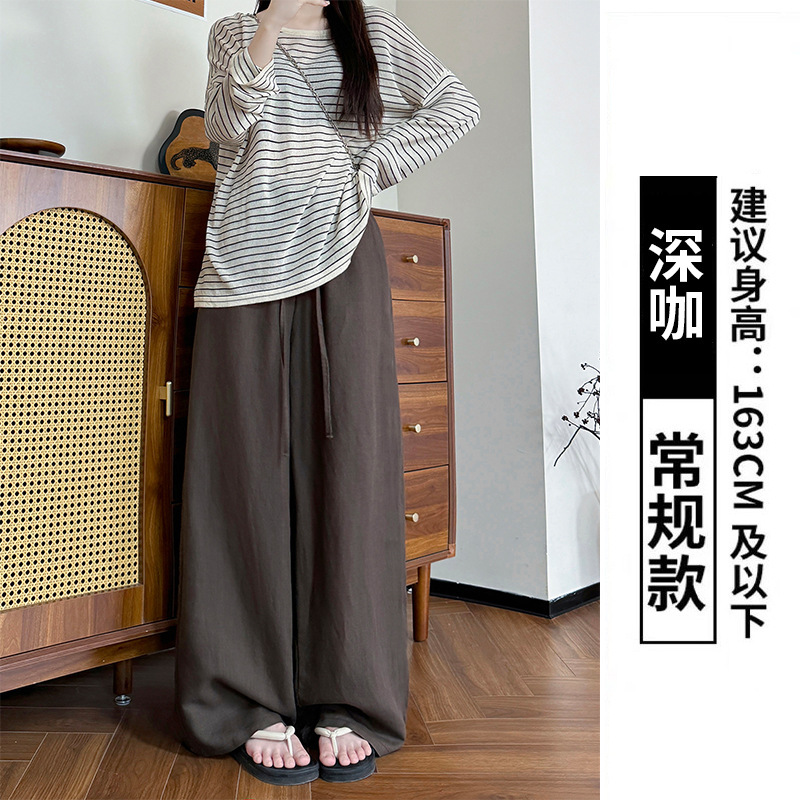 女性用オールインワンウォッシュドテンセルリネンワイドレッグパンツ、夏用薄手ルーズスリムストレートパンツ、レイジーリネンコットンフロアモップパンツ|undefined