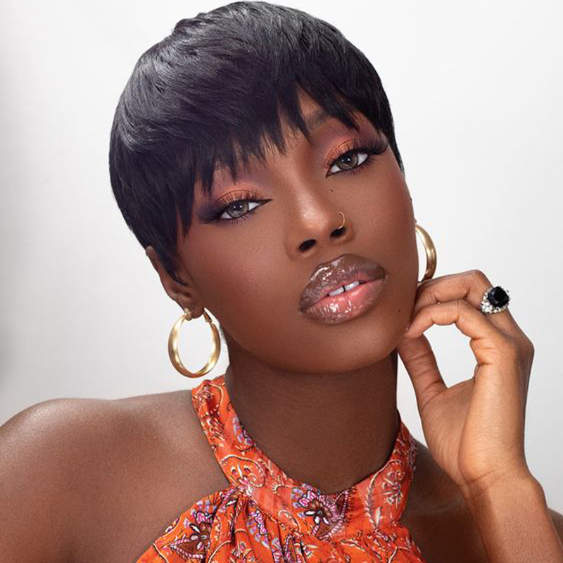 Short Pixie Cut Wig 100% Human Hair Wigs natural color elf Hair