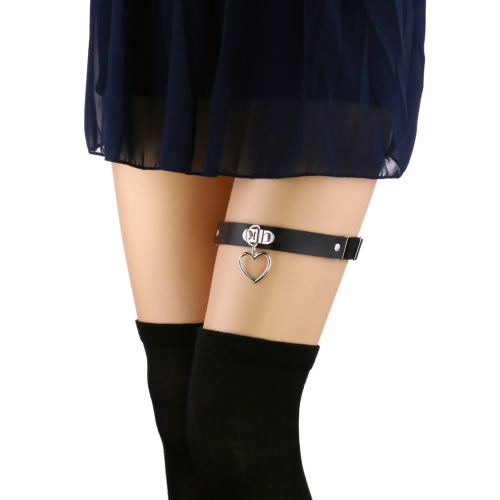Hollow heart love pendant garter trend bar fashion sexy high elastic PU leather thigh ring garter belt